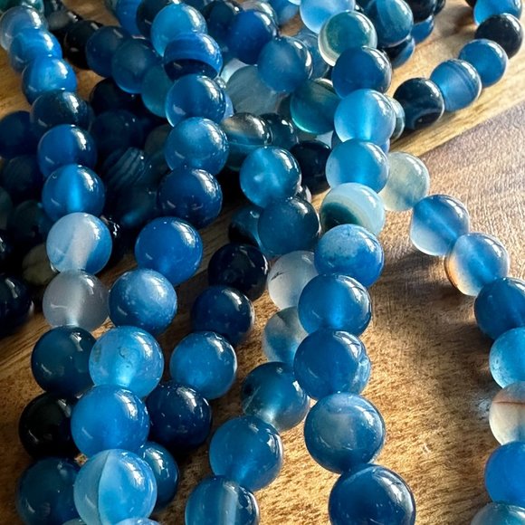 8mm Blue Banded Agate Bead Strands - Picture 5 of 5